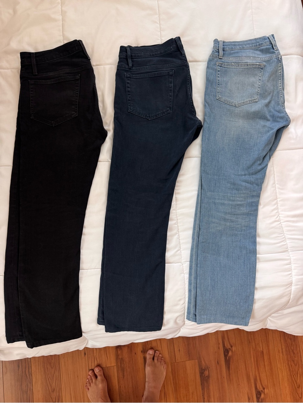Frame Denim Men’s Slim Jeans Trio — Black, Dark Blue, Light Blue